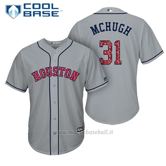 Maglia Baseball Uomo Houston Astros 2017 Estrellas y Rayas Collin Mchugh Grigio Cool Base